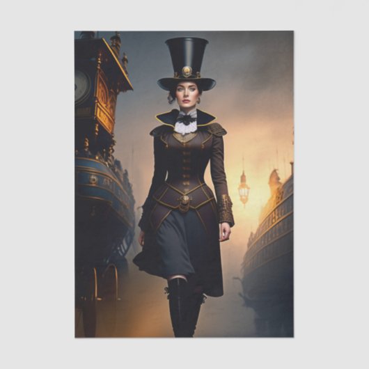 Steampunk Lady & Air Ship Tissuepapier (Voorkant)
