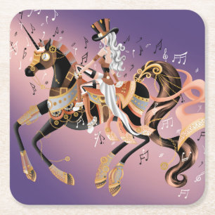 Steampunk Lady en mechanische paarden Kartonnen Onderzetters