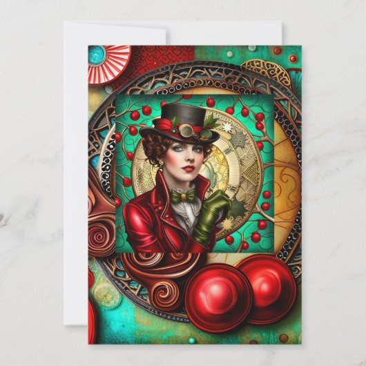 Steampunk Lady-geïnspireerde kerst Kaart (Voorkant)