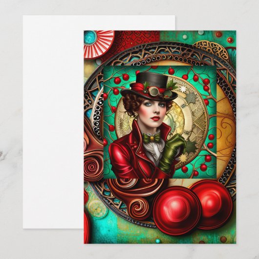 Steampunk Lady-geïnspireerde kerst Kaart (Voorkant / Achterkant)