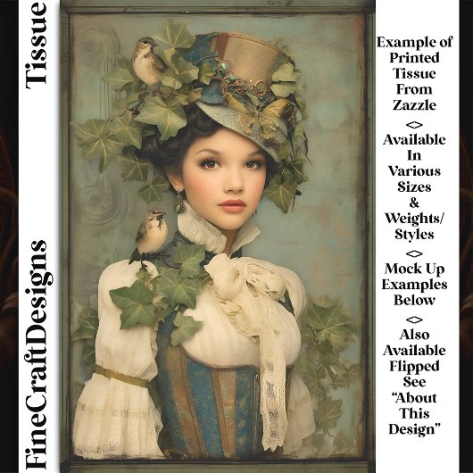 Steampunk Lady in Pet, Ivy & Birds DK3L Decoupage Tissuepapier