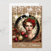 Steampunk Lady Kerstmis Feestdagenkaart (Voorkant / Achterkant)