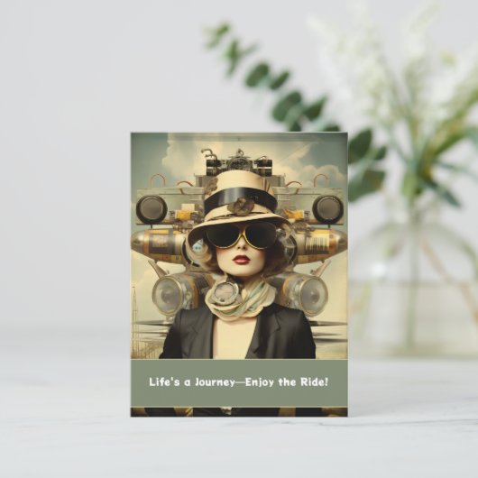 Steampunk Lady Life's a Journey—Enjoy the Ride! Briefkaart (Staand voorkant)