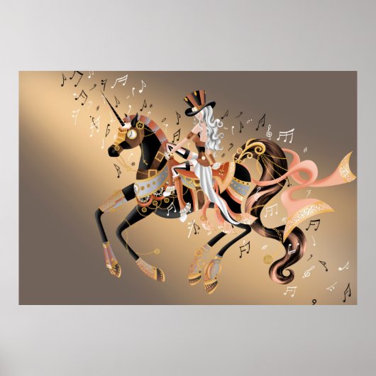 Steampunk Lady & Mechanisch Paard Poster (Voorkant)