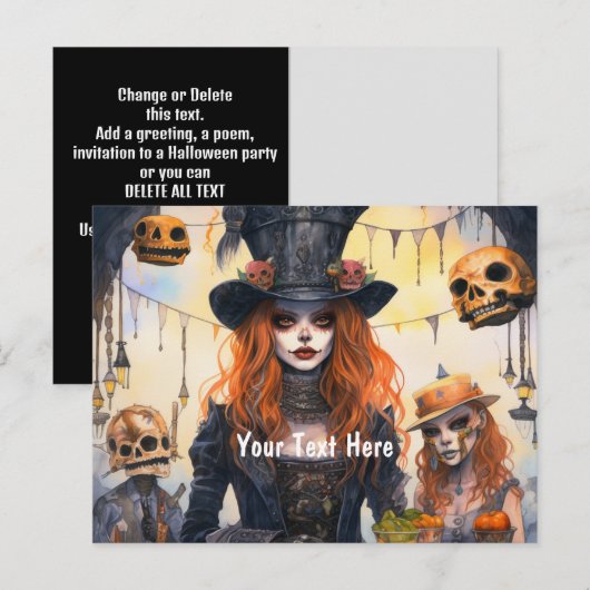 Steampunk Lady Skulls Party Uitnodiging Briefkaart (Voorkant / Achterkant)