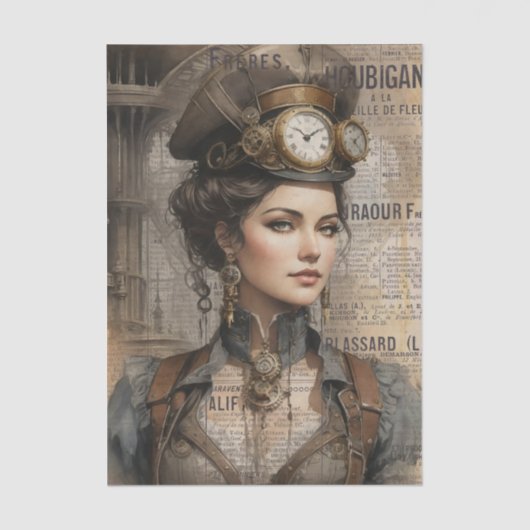 Steampunk Lady, Victoriaans Ephemera, vrouw, Tissuepapier (Voorkant)
