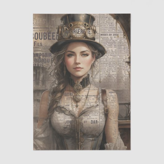 Steampunk Lady, Victoriaans vrouw Ephemera Tissuepapier (Voorkant)