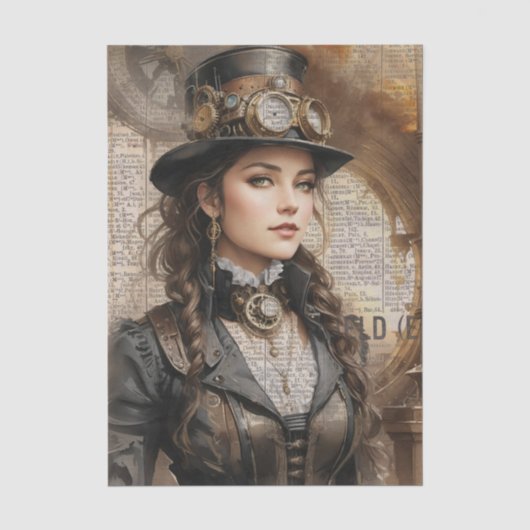 Steampunk Lady, Victoriaans vrouw Ephemera Tissuepapier (Voorkant)