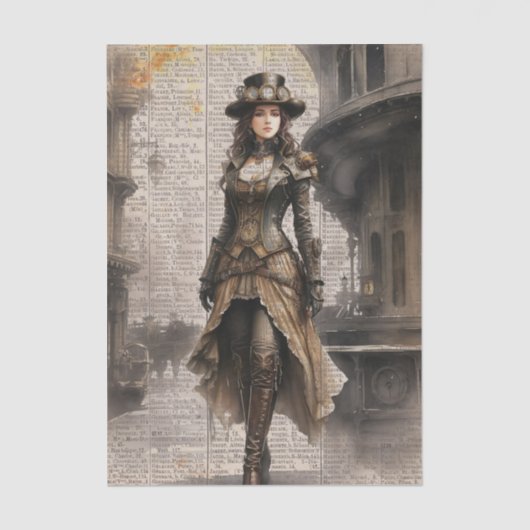 Steampunk Lady, Victoriaans vrouw Ephemera Tissuepapier (Voorkant)