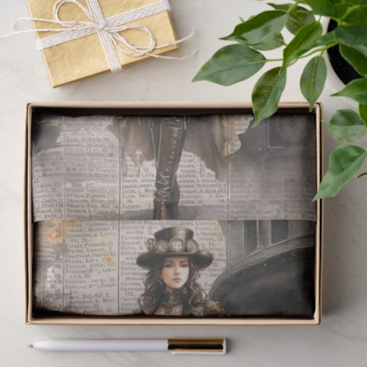 Steampunk Lady, Victoriaans vrouw Ephemera Tissuepapier (Geschenk)