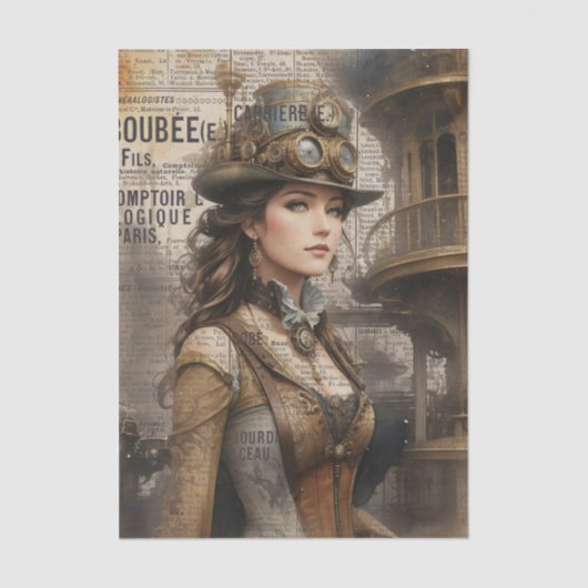 Steampunk Lady, Victoriaans vrouw Ephemera Tissuepapier (Voorkant)