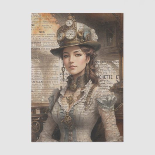 Steampunk Lady, Victoriaans vrouw Ephemera Tissuepapier (Voorkant)