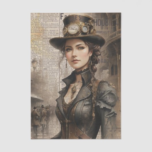 Steampunk Lady, Victoriaans vrouw Ephemera Tissuepapier (Voorkant)