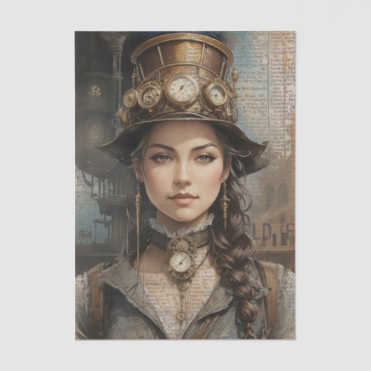 Steampunk Lady, Victoriaans vrouw Ephemera Tissuepapier (Voorkant)