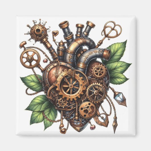 Steampunk Leafy Heart Magneet (Voorkant)