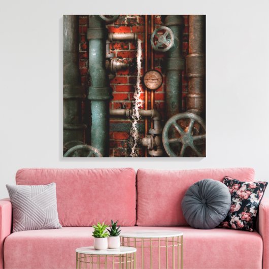 Steampunk - Leidingen en afsluiters Canvas Afdruk (Insitu (Woonkamer))
