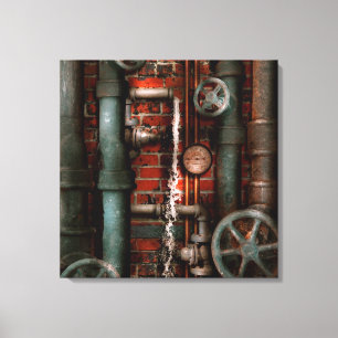 Steampunk - Leidingen en afsluiters Canvas Afdruk