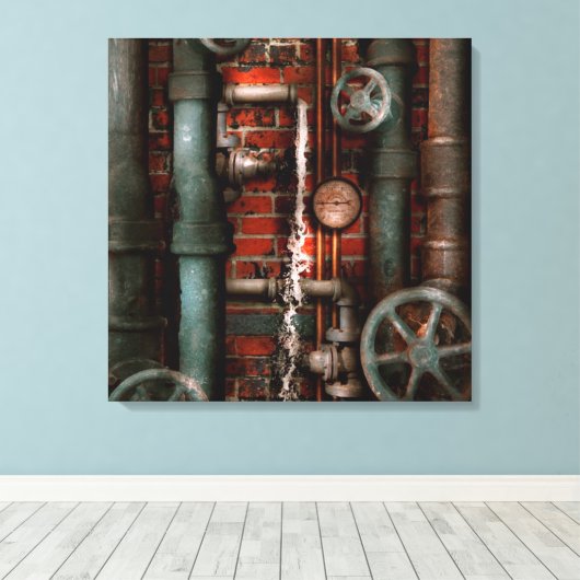 Steampunk - Leidingen en afsluiters Canvas Afdruk (Insitu (Houten vloer))
