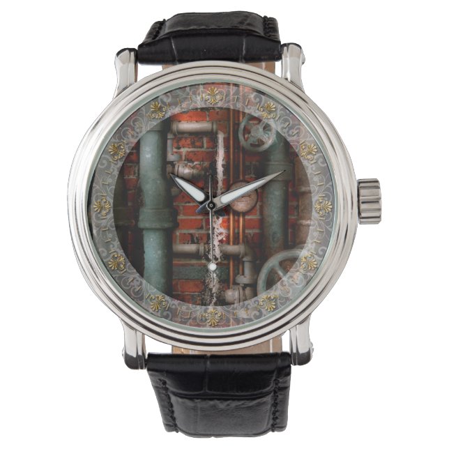 Steampunk - Leidingen en afsluiters Horloge (Voorkant)