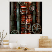Steampunk - Leidingen en afsluiters Poster (Keuken)