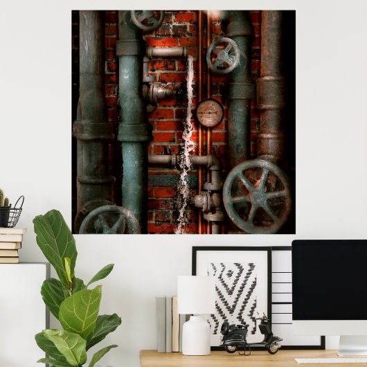 Steampunk - Leidingen en afsluiters Poster (Thuiskantoor)