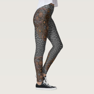 Steampunk Leren Tandwielen Roestig Vintage Industr Leggings