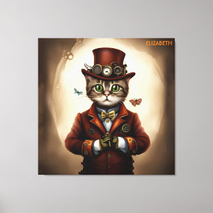 Steampunk Leuke Cat Rusty Fantasy Cat Art Canvas Afdruk