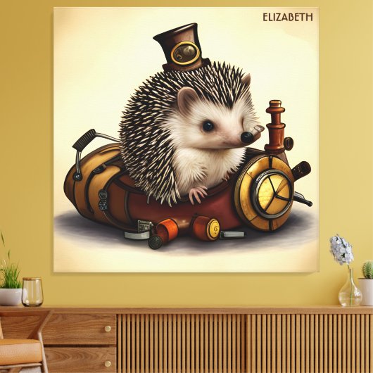 Steampunk Leuke Hedgehog Rusty Fantasy  Canvas Afdruk (Insitu (Woonkamer))