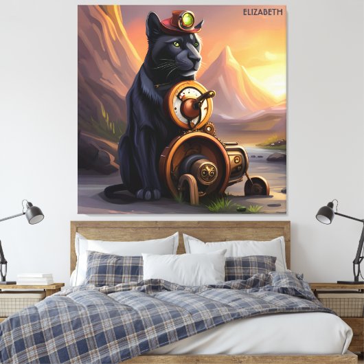 Steampunk Leuke Panter Rusty Fantasy Canvas Afdruk (Insitu (Slaapkamer))