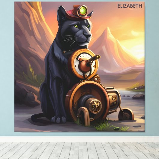 Steampunk Leuke Panter Rusty Fantasy Canvas Afdruk (Insitu (Houten vloer))