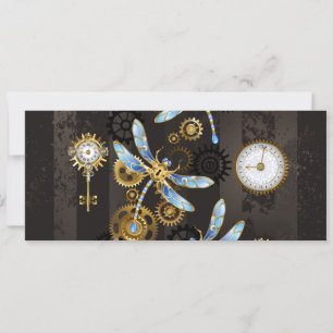Steampunk libellen op bruine gestreepte achtergron feestdagenkaart