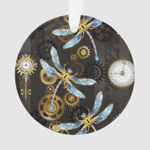 Steampunk libellen op bruine gestreepte achtergron ornament