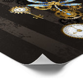 Steampunk libellen op bruine gestreepte achtergron poster (Hoek)