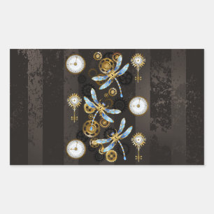 Steampunk libellen op bruine gestreepte achtergron rechthoekige sticker