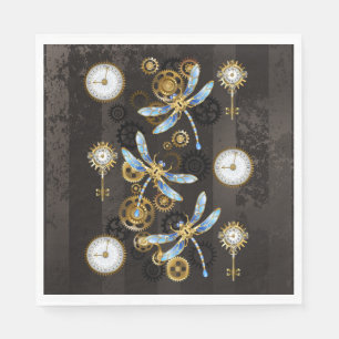 Steampunk libellen op bruine gestreepte achtergron servet