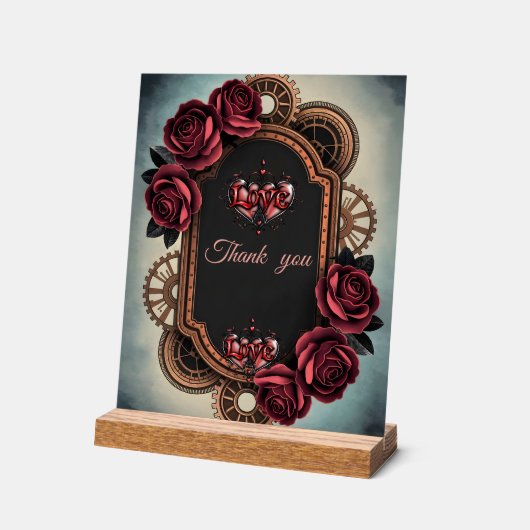 Steampunk Lijst met Red Roses en Gears Acryl Bord (Hoek)