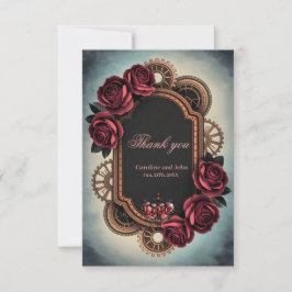 Steampunk Lijst met Red Roses en Gears Bedankkaart