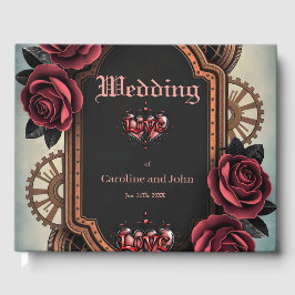Steampunk Lijst met Red Roses en Gears Gastenboek