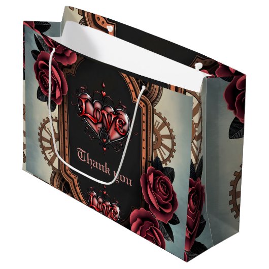 Steampunk Lijst met Red Roses en Gears Groot Cadeauzakje (Voorkant Gekanteld)