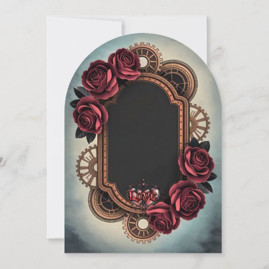 Steampunk Lijst met Red Roses en Gears Kaart (Achterkant)