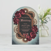 Steampunk Lijst met Red Roses en Gears Kaart (Staand voorkant)