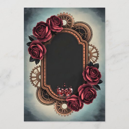 Steampunk Lijst met Red Roses en Gears Menu (Achterkant)