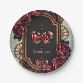 Steampunk Lijst met Red Roses en Gears Papieren Bordje