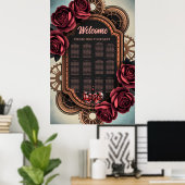 Steampunk Lijst met Red Roses en Gears Poster (Thuiskantoor)