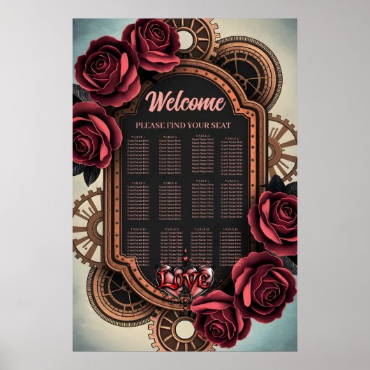Steampunk Lijst met Red Roses en Gears Poster (Voorkant)
