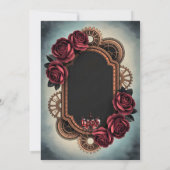 Steampunk Lijst met Red Roses en Gears Save The Date (Achterkant)