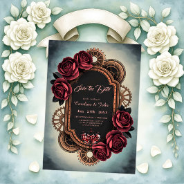 Steampunk Lijst met Red Roses en Gears Save The Date
