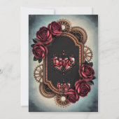 Steampunk Lijst met Red Roses en Gears Save The Date (Achterkant)