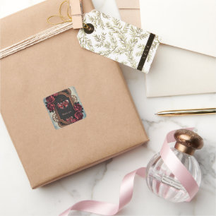 Steampunk Lijst met Red Roses en Gears Vierkante Sticker
