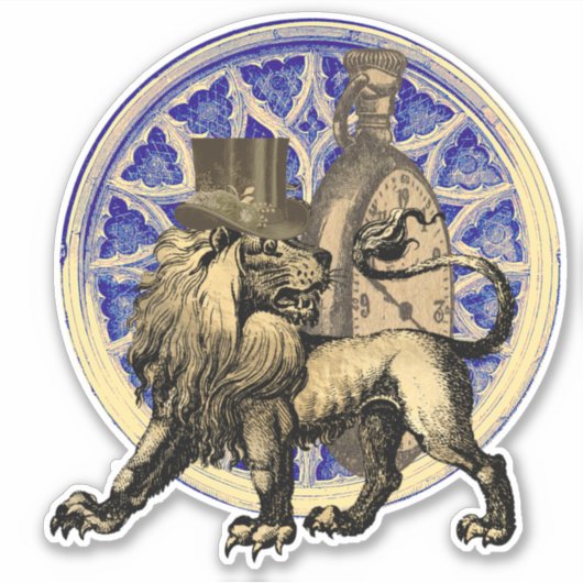 Steampunk Lion Collage Sticker (Voorkant)
